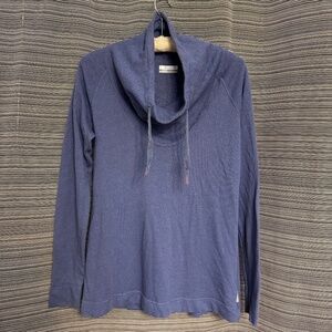 Columbia Cotton Blend Blue Cowl Neck Long Sleeve Tee Size Small